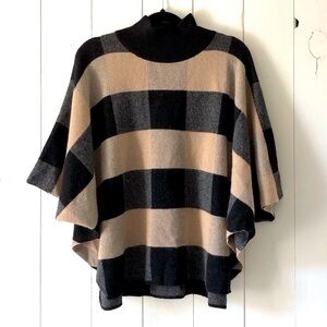 NWT Note Di Anita Cashmere Merino Wool Blend Plaid Turtleneck Poncho Italy